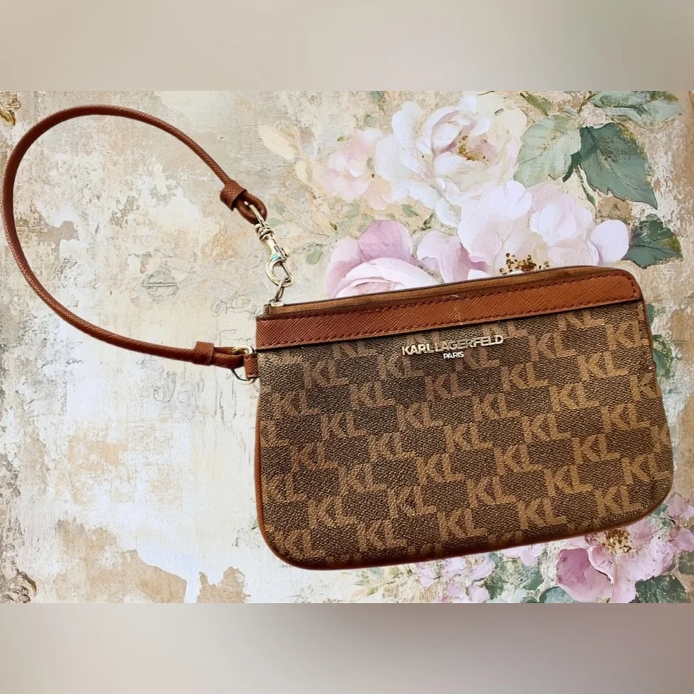 Karl Lagerfeld Brown Monogram Wristlet